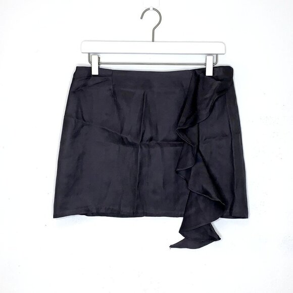 Monrow Gray Silk Wool Ruffle Mini Skirt size Medium NWT - Picture 1 of 4